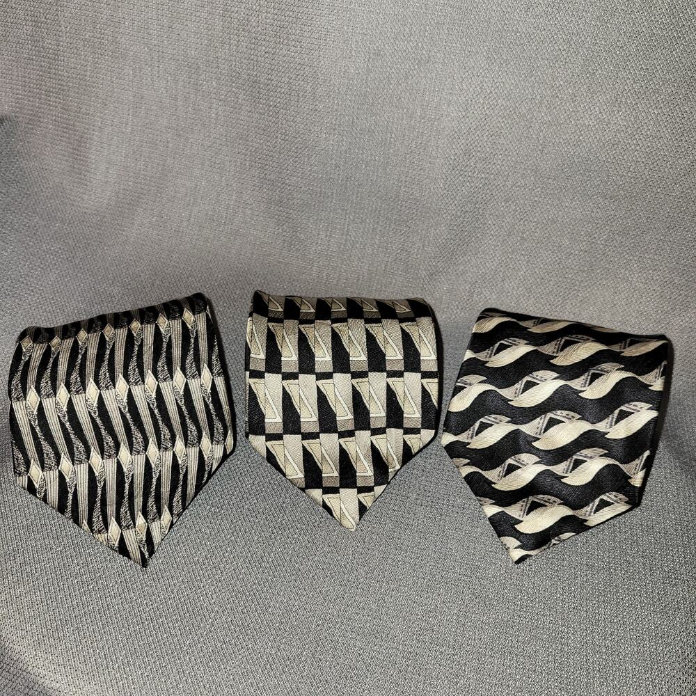 VTG Carlos Devenezia Qty 3 100% Silk Neckties Handmade Geometric Designs 60" L